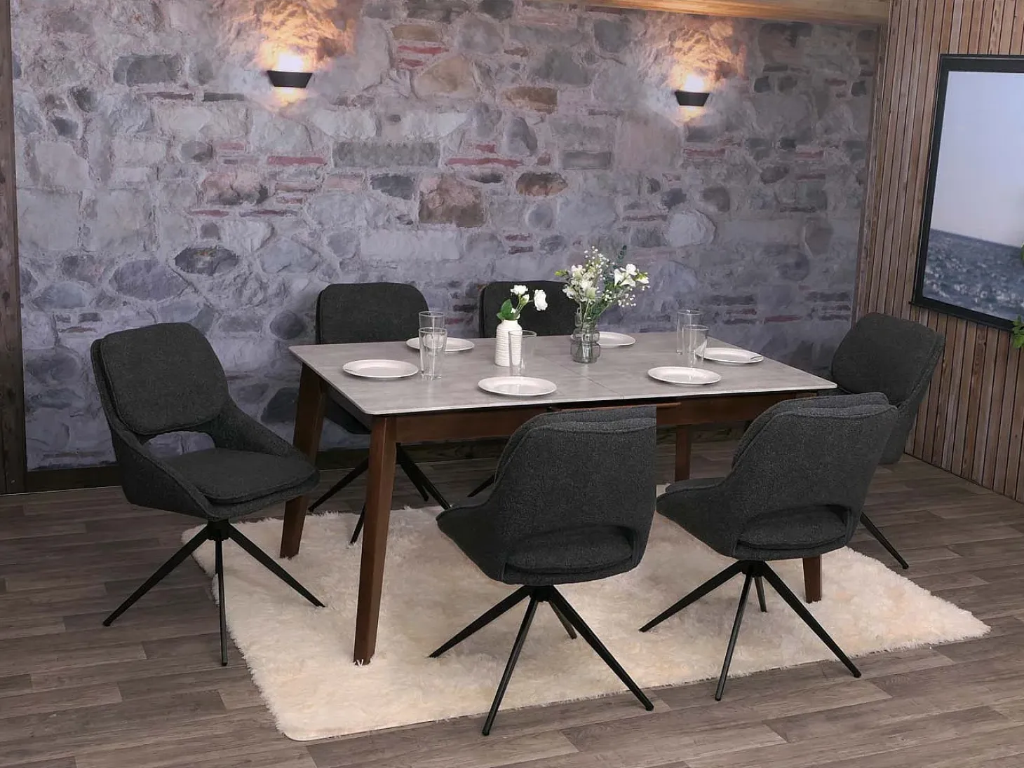 Silla de comedor MCW-N74 (juego de 6), gris oscuro