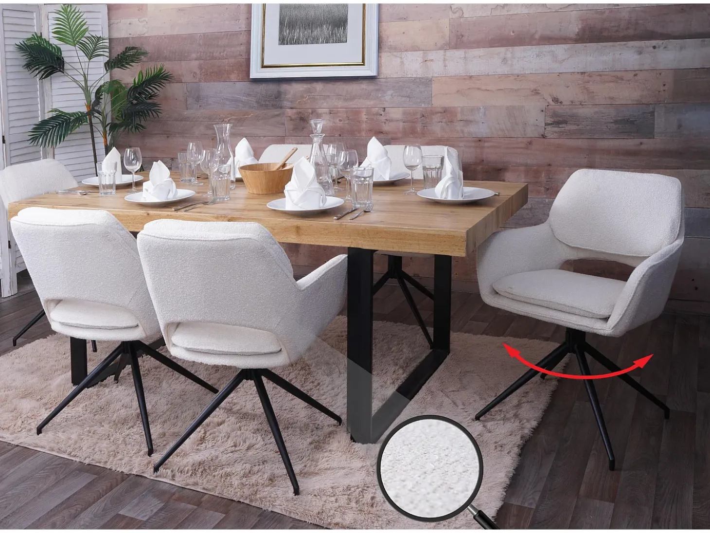 Silla de comedor MCW-N74 (juego de 6), crema