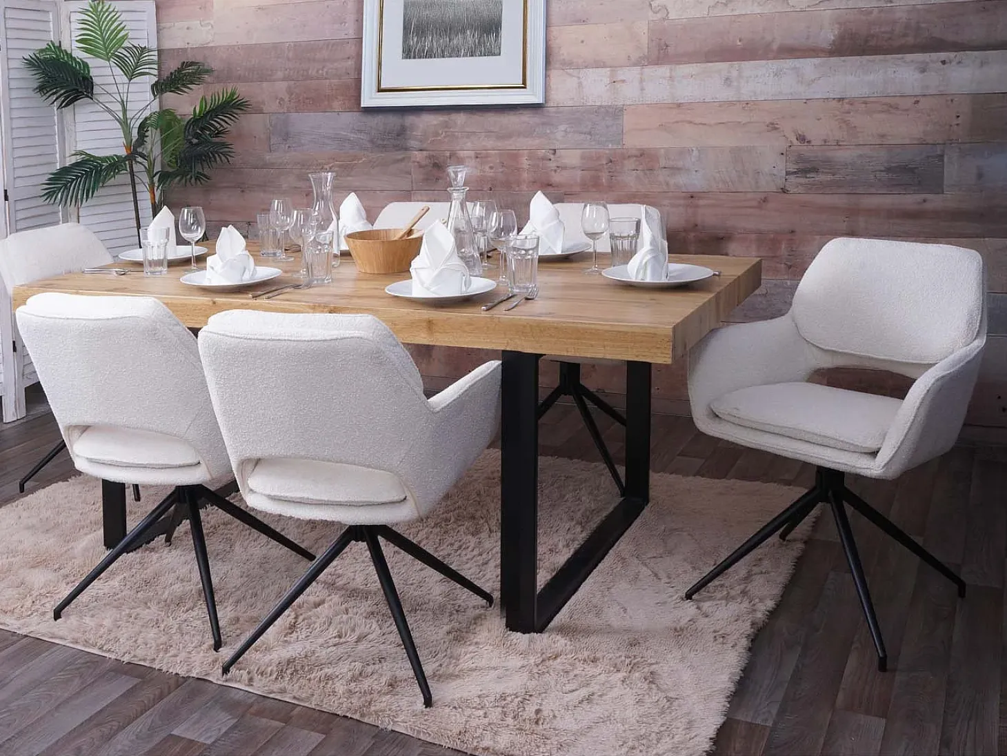 Silla de comedor MCW-N74 (juego de 6), crema