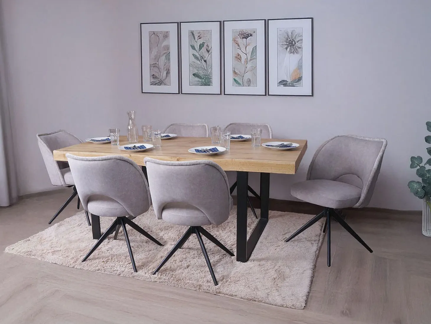Silla de comedor MCW-N72 (juego de 6), gris claro