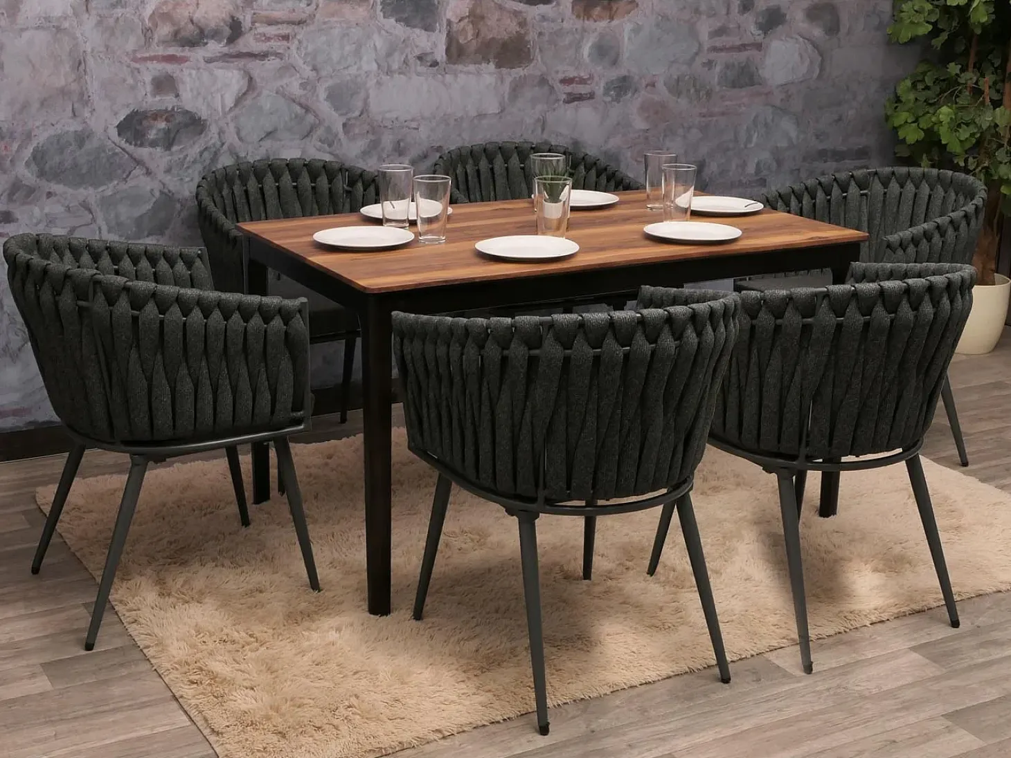 Silla de comedor MCW-N38 (juego de 6), antracita Cojín gris oscuro