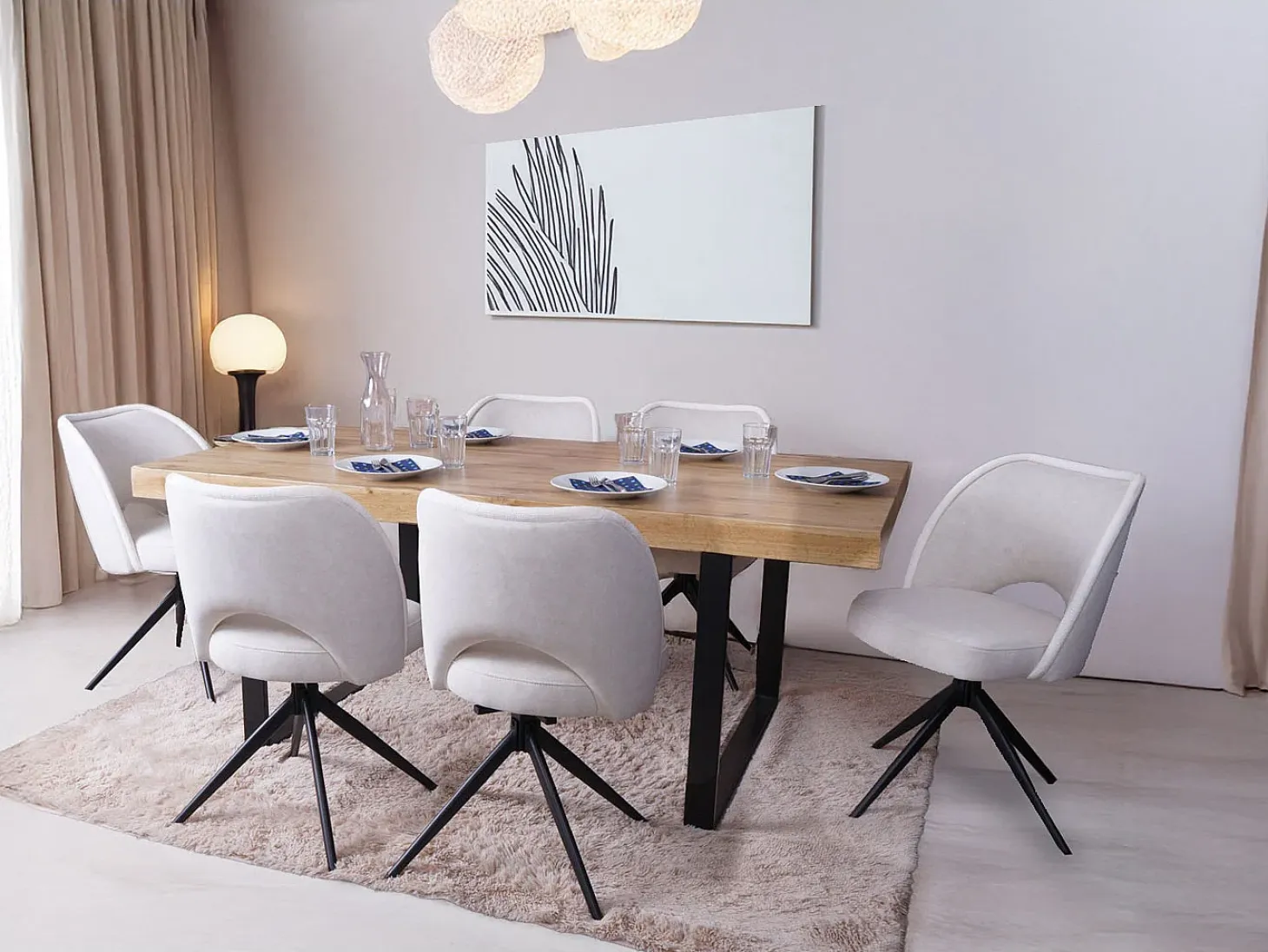 Silla de comedor MCW-N72 (set de 2), crema