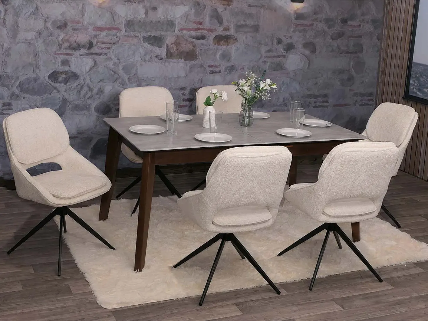 Silla de comedor MCW-N73 (set de 2), crema-beige