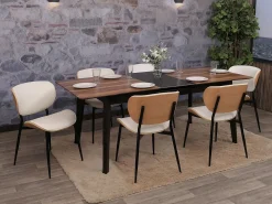 Silla de comedor MCW-O45 (juego de 6), natural, blanco