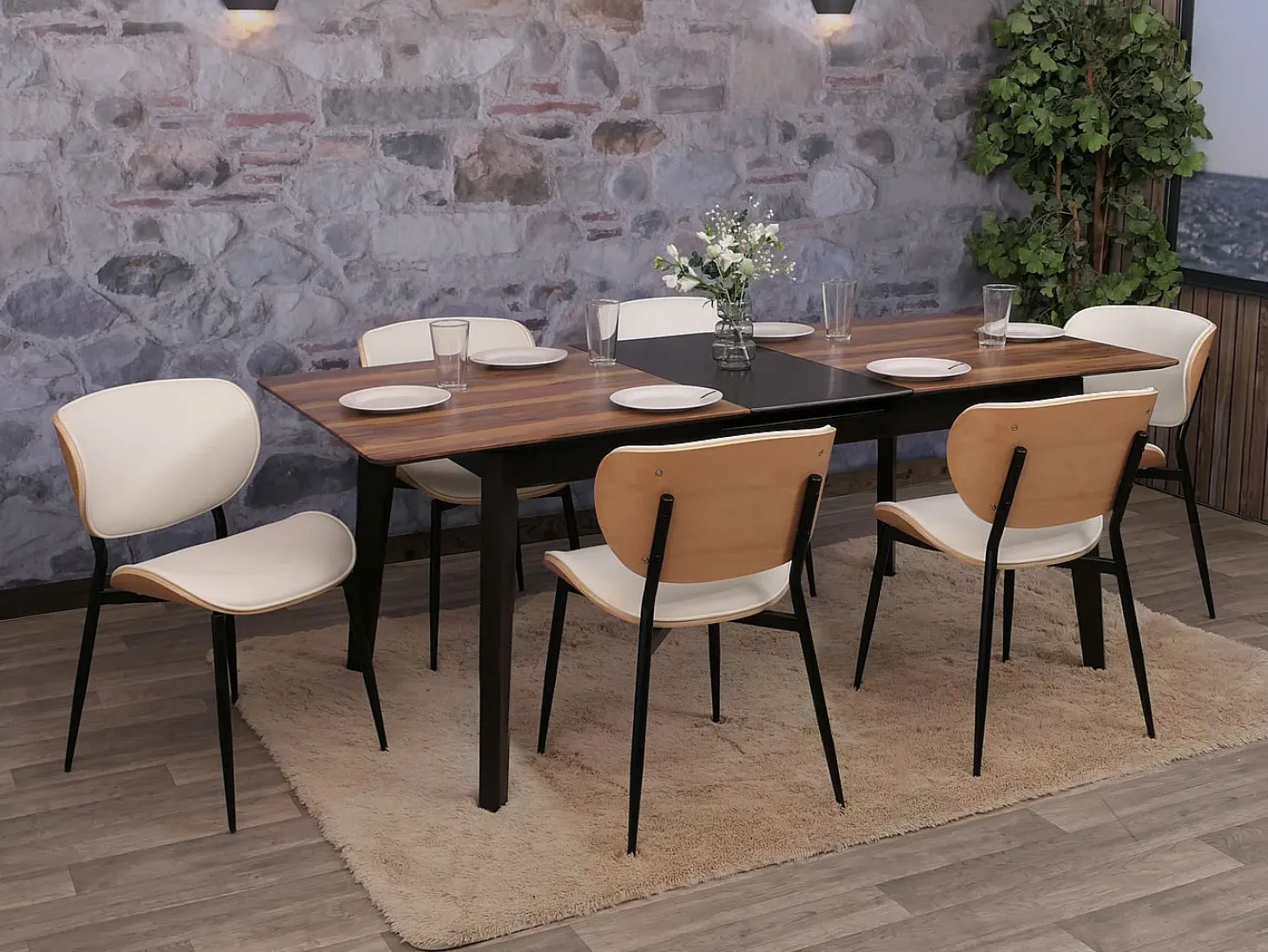 Silla de comedor MCW-O45 (juego de 6), natural, blanco