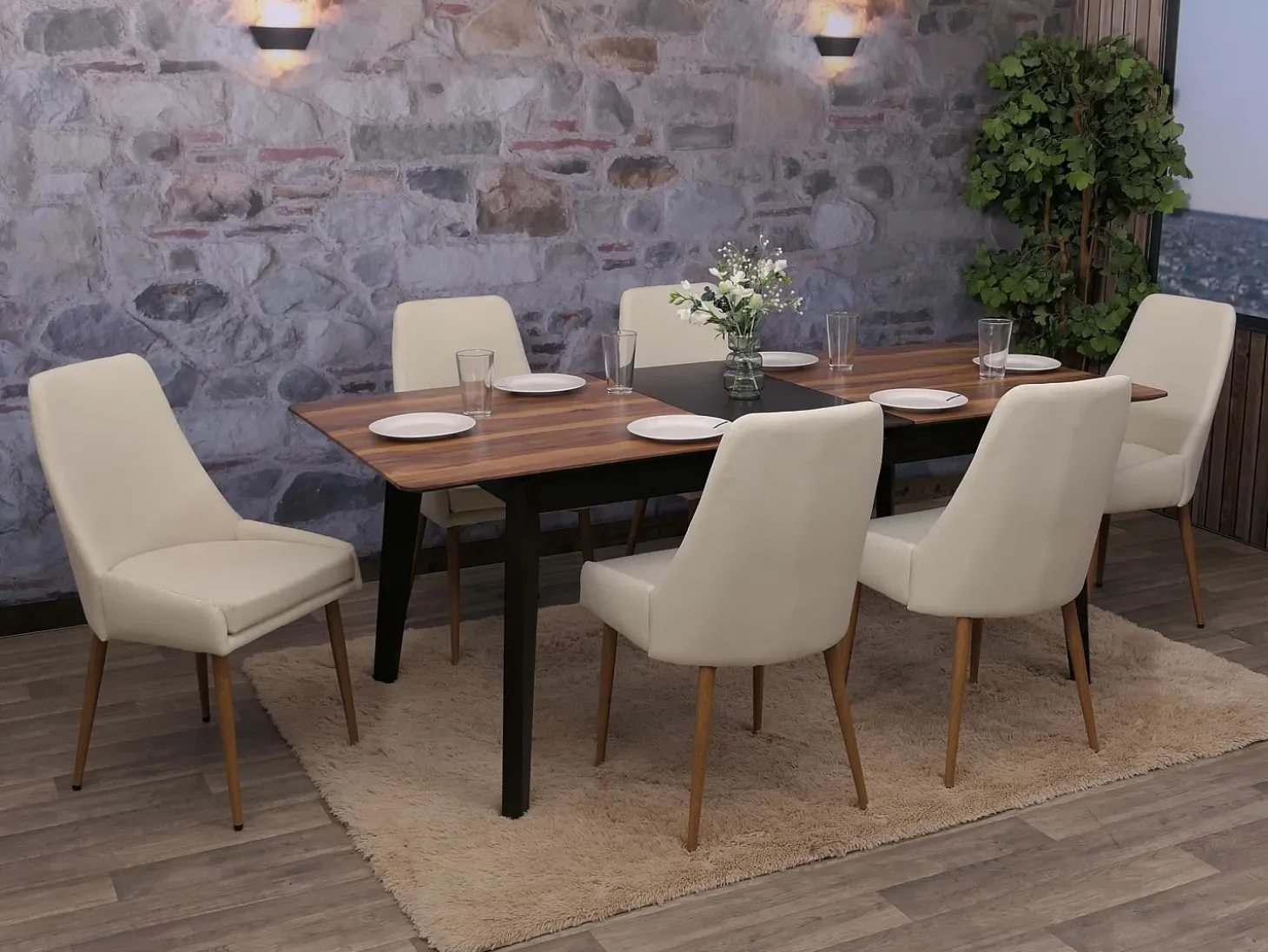 Silla de comedor MCW-O27 (juego de 6), beige