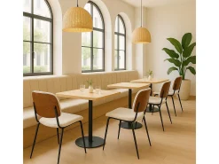 Silla de comedor MCW-O44 (juego de 6), aspecto nogal, blanco