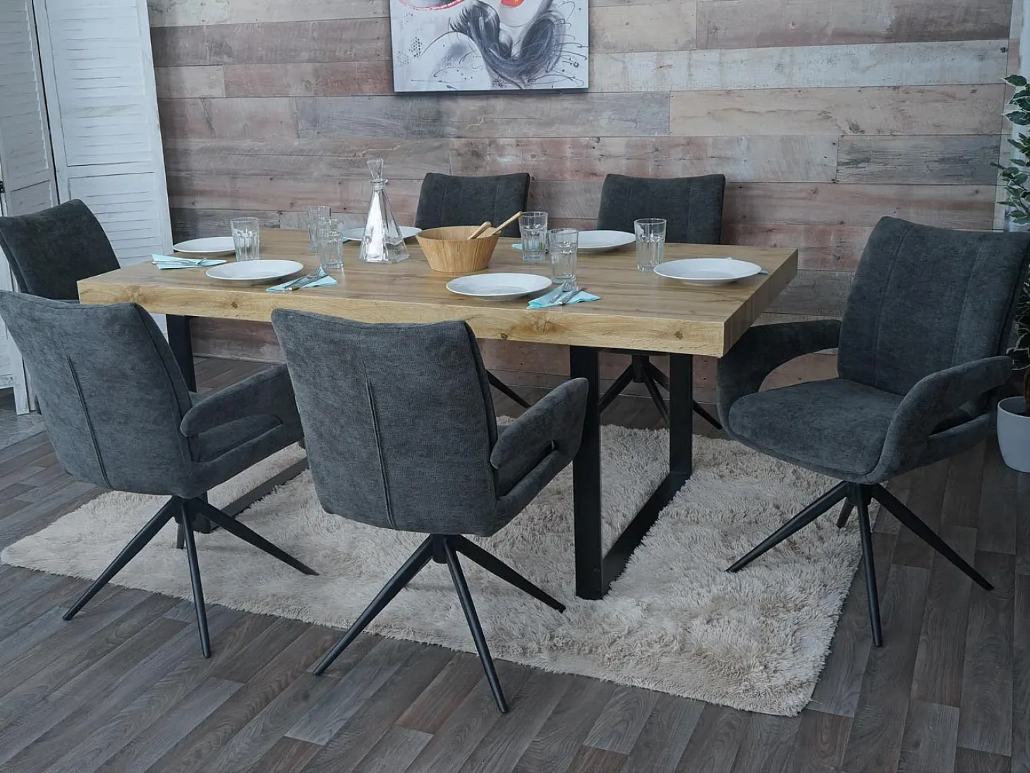 Silla de comedor MCW-O78 (juego de 6), gris oscuro
