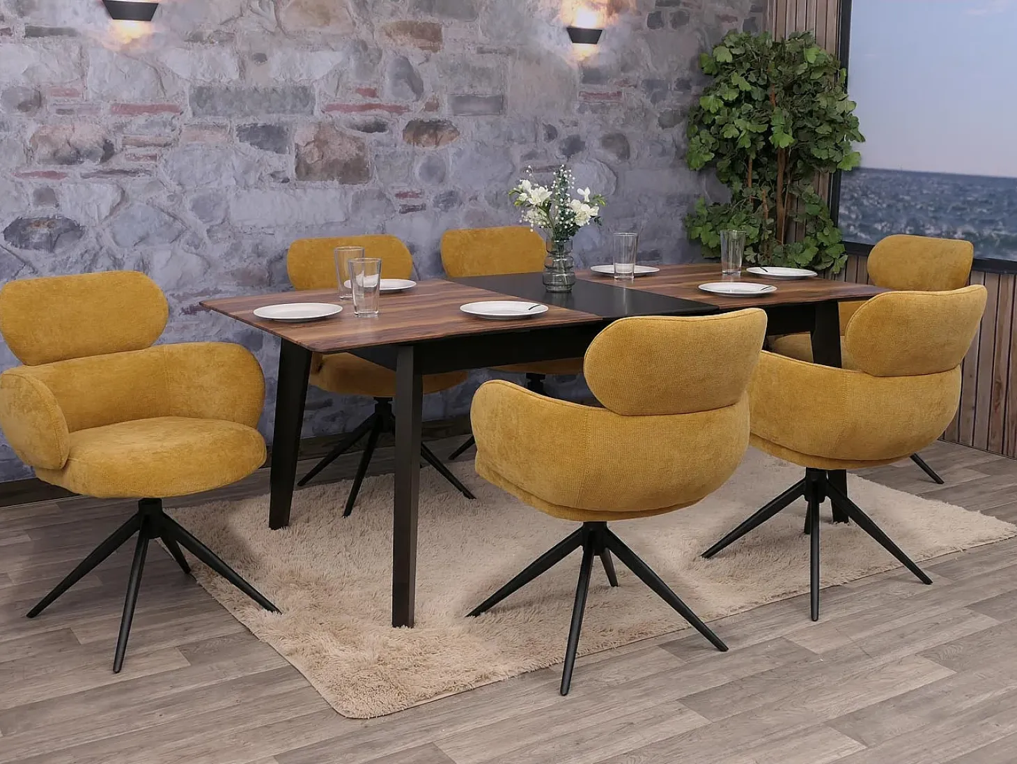 Silla de comedor MCW-O77 (juego de 6), amarillo mostaza