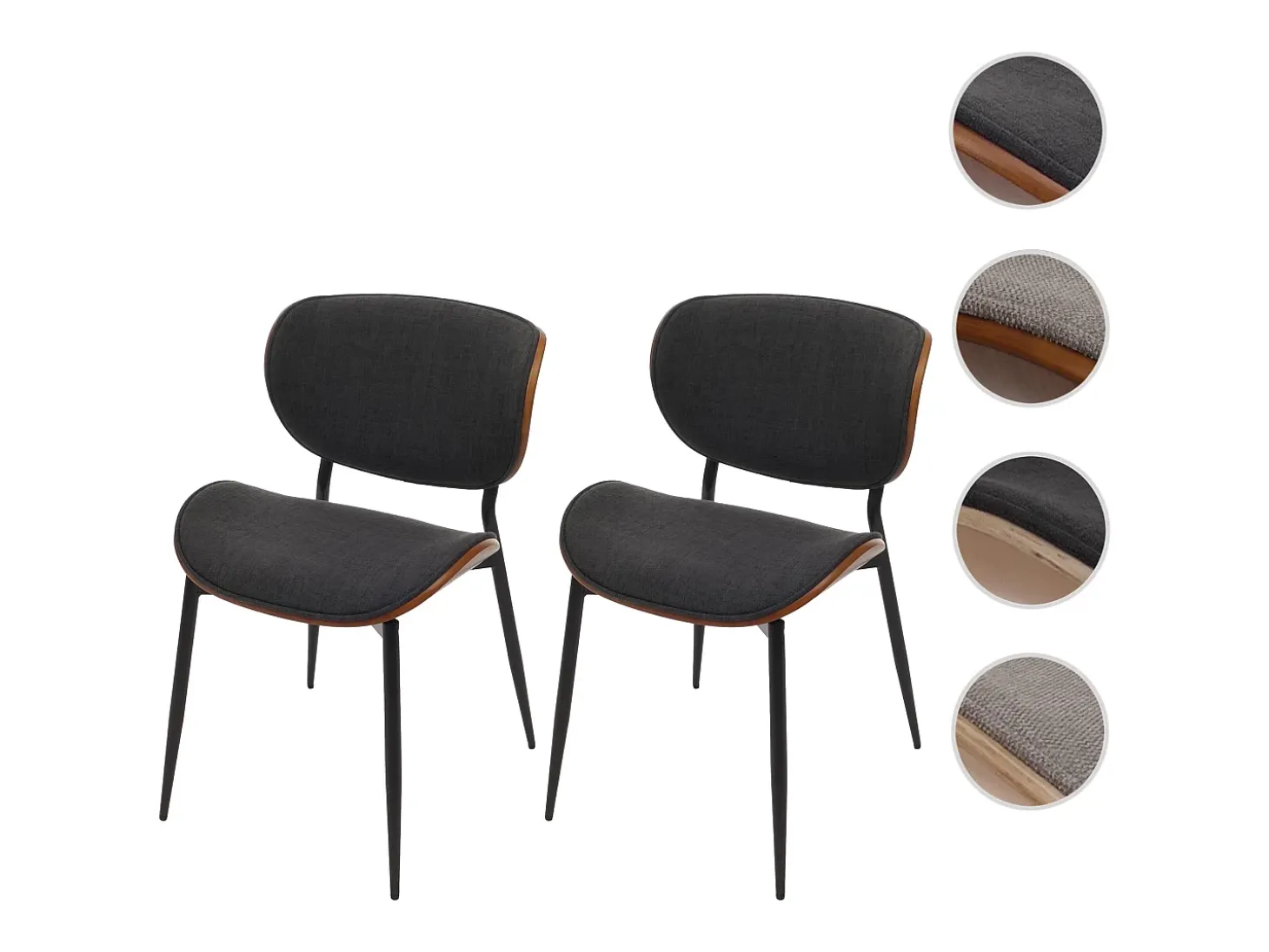 Silla de comedor MCW-O45 (set de 2), aspecto nogal, gris oscuro
