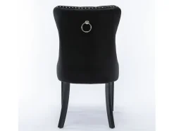 Silla de comedor moderna de terciopelo premium, respaldo tapizado con patas de madera y ribete de tachuelas, color negro (65 x 50 x 95 cm)