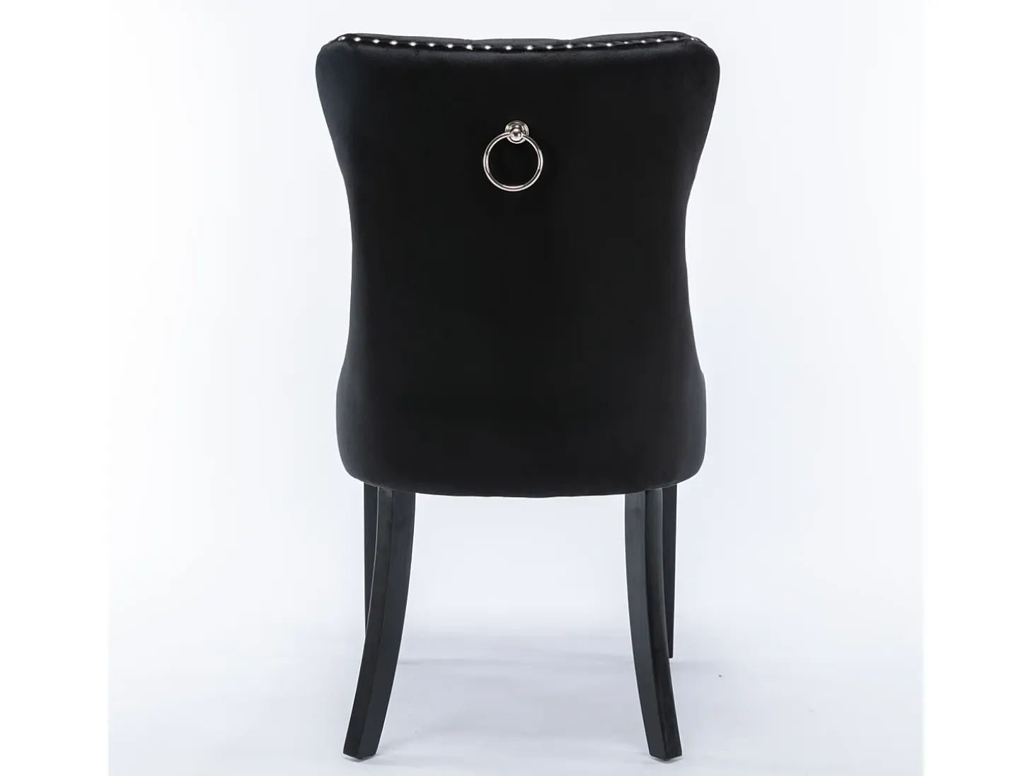 Silla de comedor moderna de terciopelo premium, respaldo tapizado con patas de madera y ribete de tachuelas, color negro (65 x 50 x 95 cm)