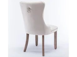 Silla de comedor moderna con reposabrazos, terciopelo, base de madera maciza, con clavos decorativos, beige (65x50x95 cm)