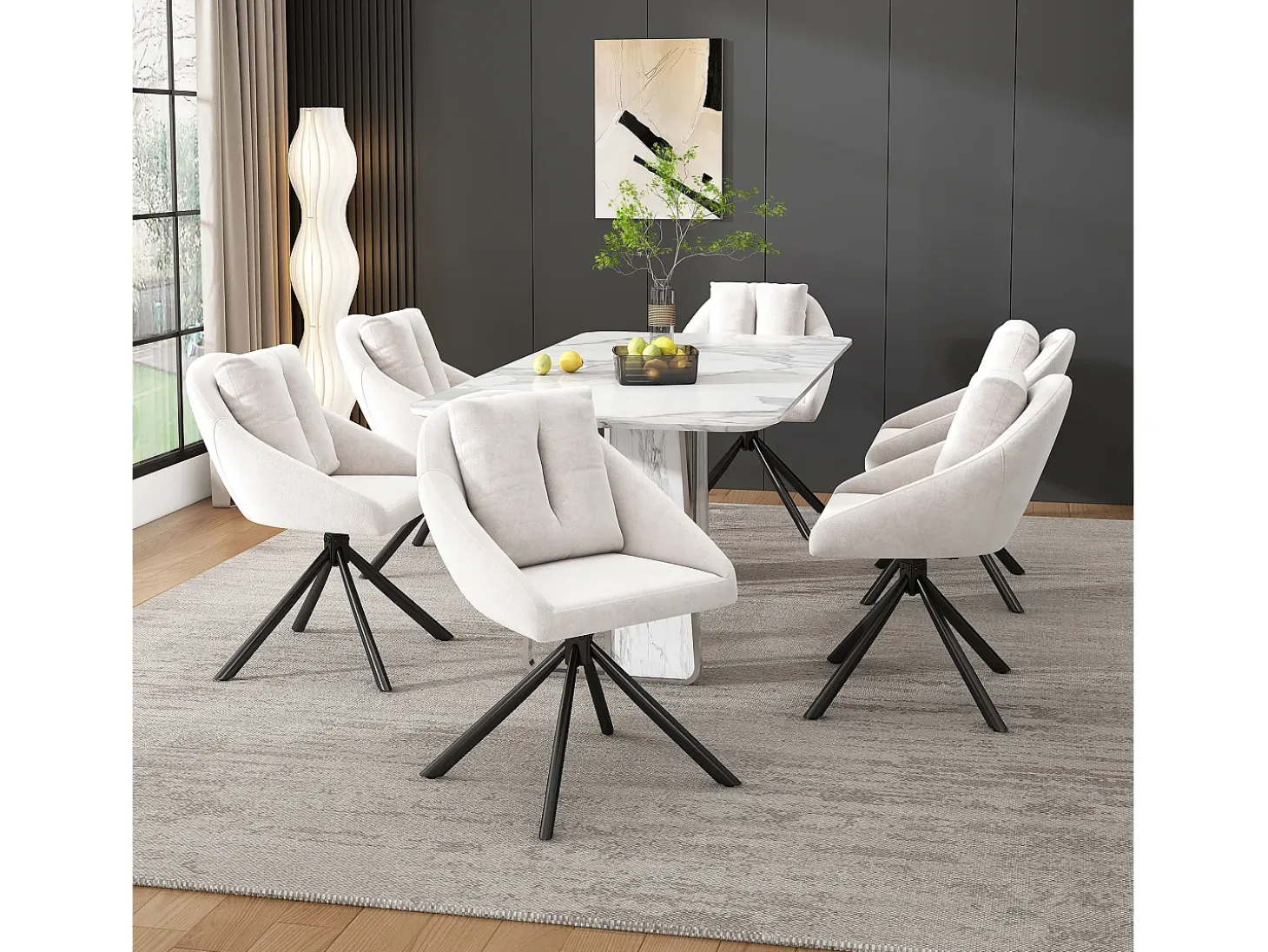Silla de comedor moderna de terciopelo beige, elegante y cómoda, con brazos giratorios, tela de terciopelo transpirable (72,39 x 62,23 x 49,53 cm)