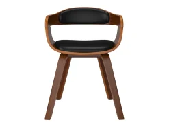 Silla de comedor negra, madera curvada y piel sintética.