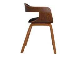 Silla de comedor negra, madera curvada y piel sintética.