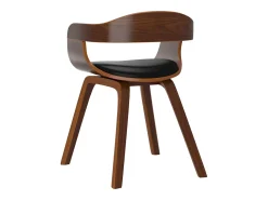 Silla de comedor negra, madera curvada y piel sintética.