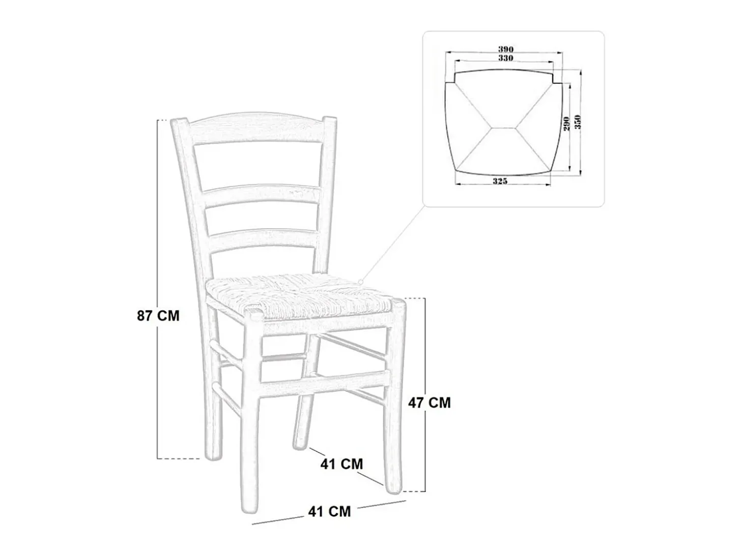 Silla de comedor Paesana en madera de nogal oscuro con asiento de paja para la cocina y el hogar