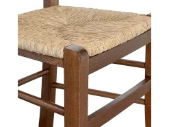 Silla de comedor Paesana en madera de nogal oscuro con asiento de paja para la cocina y el hogar