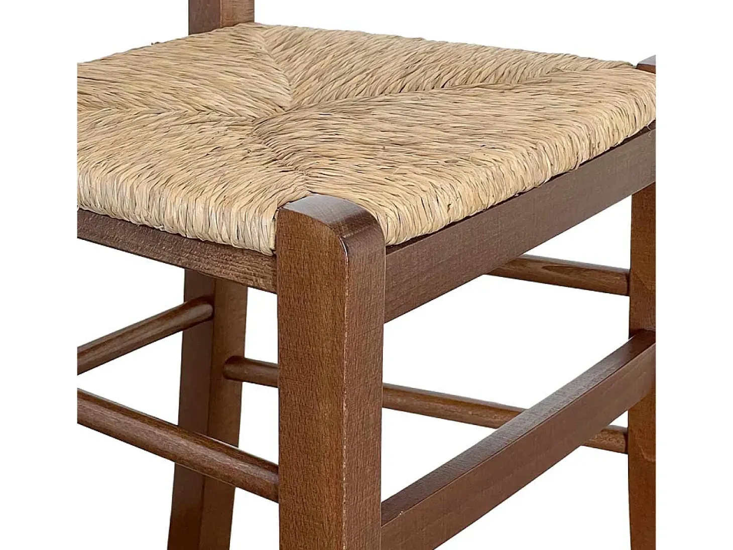 Silla de comedor Paesana en madera de nogal oscuro con asiento de paja para la cocina y el hogar