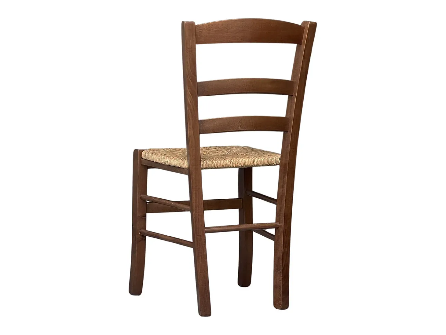 Silla de comedor Paesana en madera de nogal oscuro con asiento de paja para la cocina y el hogar