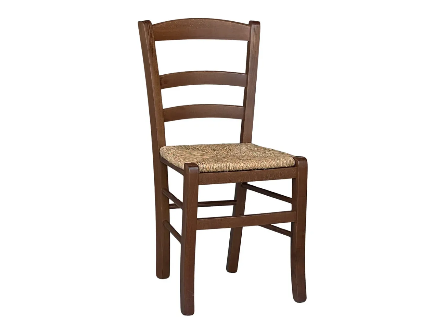 Silla de comedor Paesana en madera de nogal oscuro con asiento de paja para la cocina y el hogar