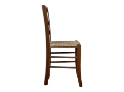 Silla de comedor Paesana en madera de nogal oscuro con asiento de paja para la cocina y el hogar