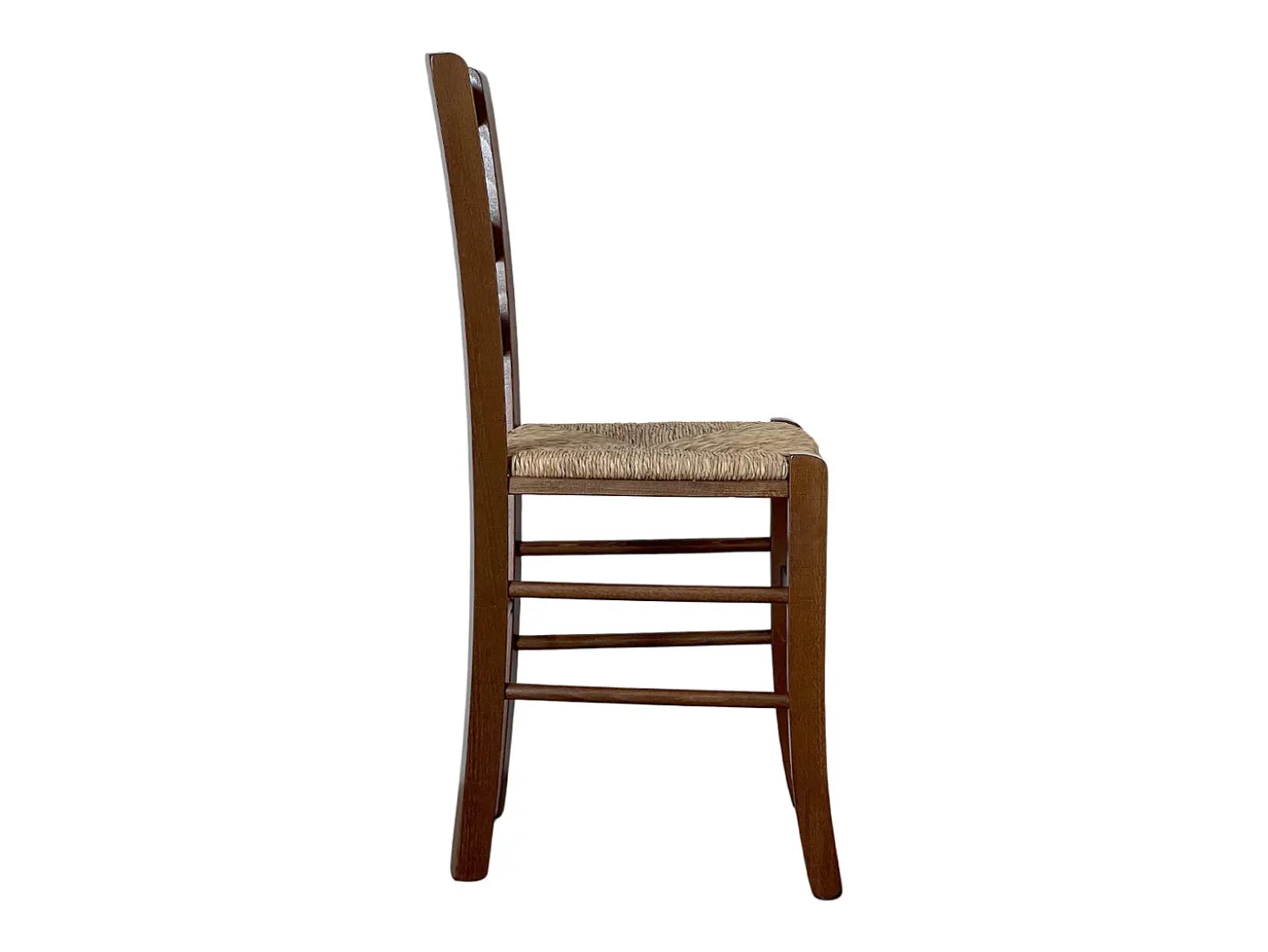 Silla de comedor Paesana en madera de nogal oscuro con asiento de paja para la cocina y el hogar