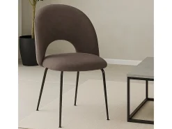 Silla de comedor Paola en microfibra nobuk marrón con patas de metal negro