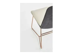 Silla de comedor Saxo beige y gris con base de acero dorado rosa