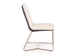 Silla de comedor Saxo beige y gris con base de acero dorado rosa