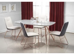 Silla de comedor Saxo beige y gris con base de acero dorado rosa