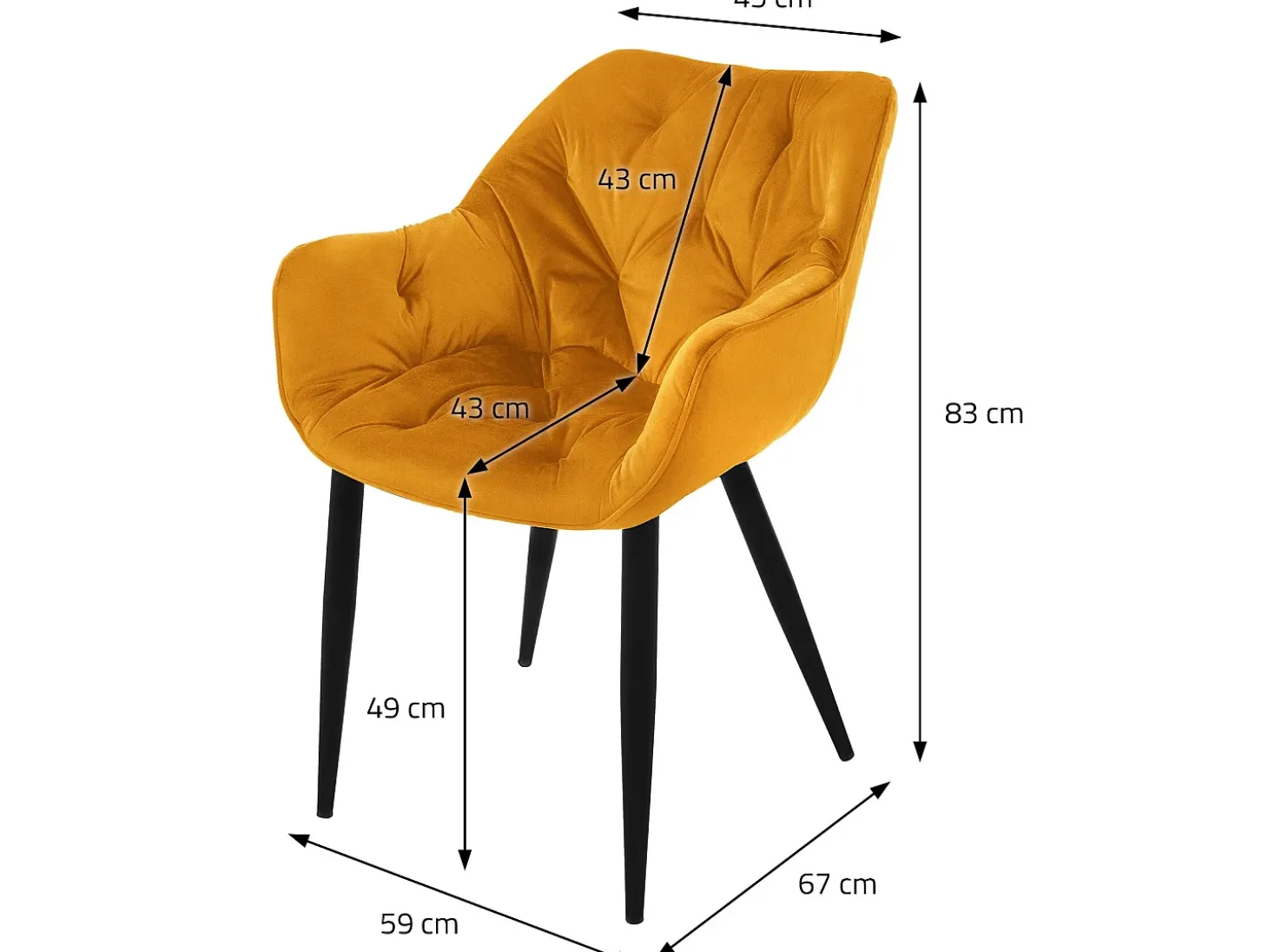 Silla de comedor set de 2 funda de terciopelo amarillo mostaza con patas de metal incl. material de montaje ML-Design