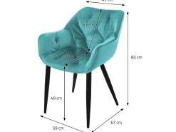 Silla de comedor set de 2 tapicería de terciopelo petróleo con patas de metal incl. material de montaje ML-Design