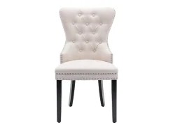 Silla de comedor, silla de dormitorio con patas de roble, botones, tachuelas cromadas, tela de lino, beige (L50xP54xH97 cm), 4 piezas