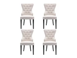 Silla de comedor, silla de dormitorio con patas de roble, botones, tachuelas cromadas, tela de lino, beige (L50xP54xH97 cm), 4 piezas