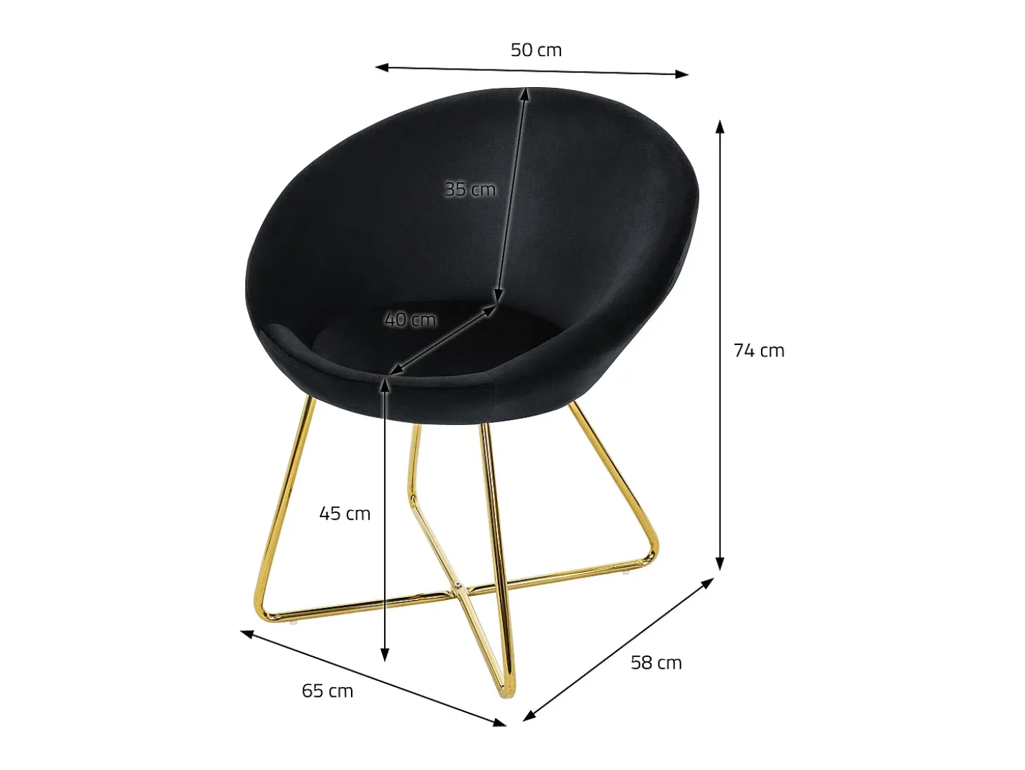 Silla de comedor Silla tapizada Silla de salón Silla de cocina Terciopelo 65x58x