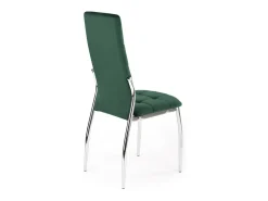 Silla de comedor tapizada en terciopelo verde oscuro con respaldo alto y patas de acero de diseño ELYSIUM