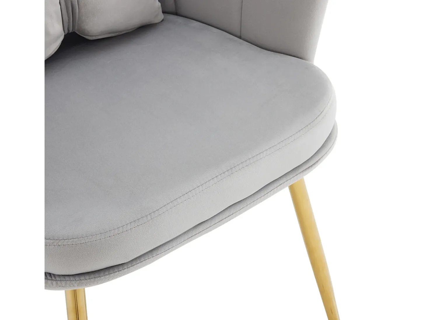 Silla de comedor tapizada en terciopelo con cojín y patas de metal - respaldo pétalo - madera - gris