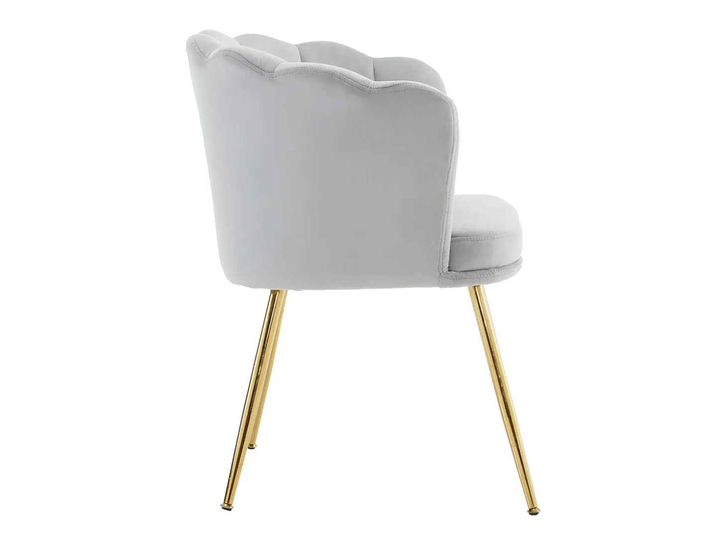 Silla de comedor tapizada en terciopelo con cojín y patas de metal - respaldo pétalo - madera - gris
