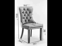 Silla de comedor tapizada, madera maciza, base de madera, remaches decorativos, terciopelo, gris (65x50x95 cm)