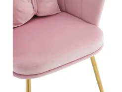 Silla de comedor tapizada en terciopelo con cojín y patas de metal - respaldo pétalo - madera - rosa
