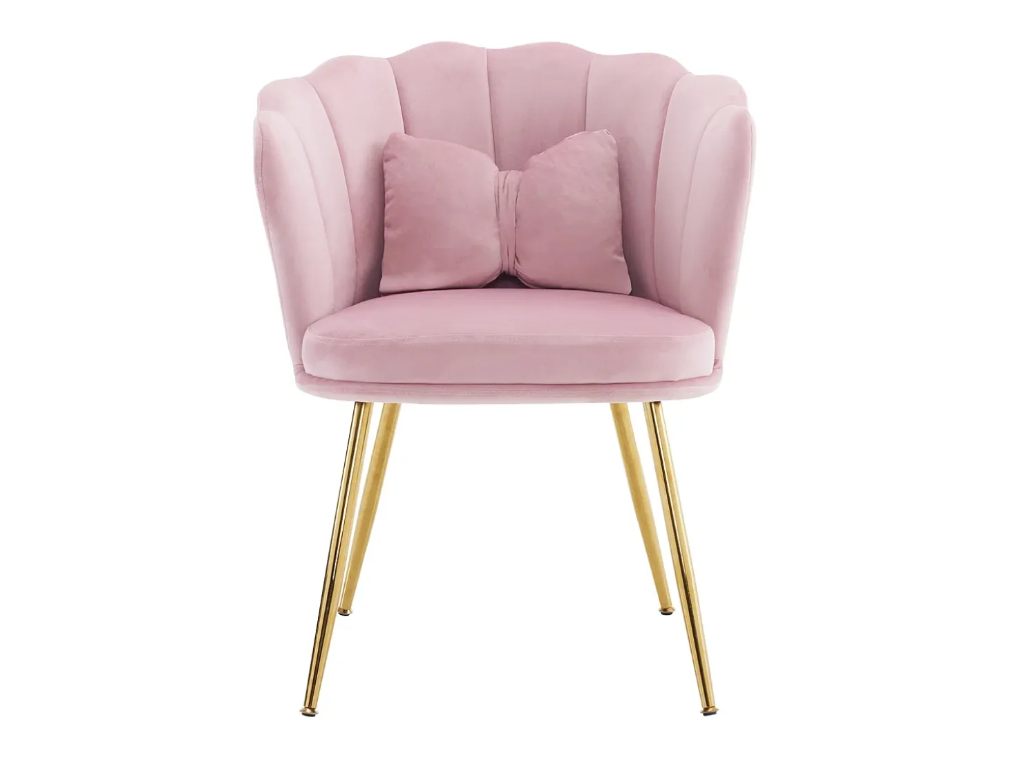 Silla de comedor tapizada en terciopelo con cojín y patas de metal - respaldo pétalo - madera - rosa