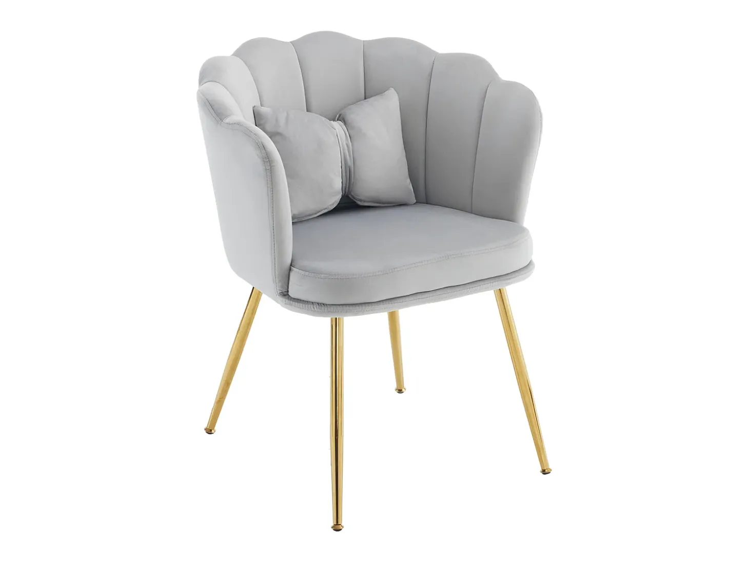 Silla de comedor tapizada de terciopelo con cojín y patas de metal - Respaldo de pétalos - Madera - Gris (2 piezas)