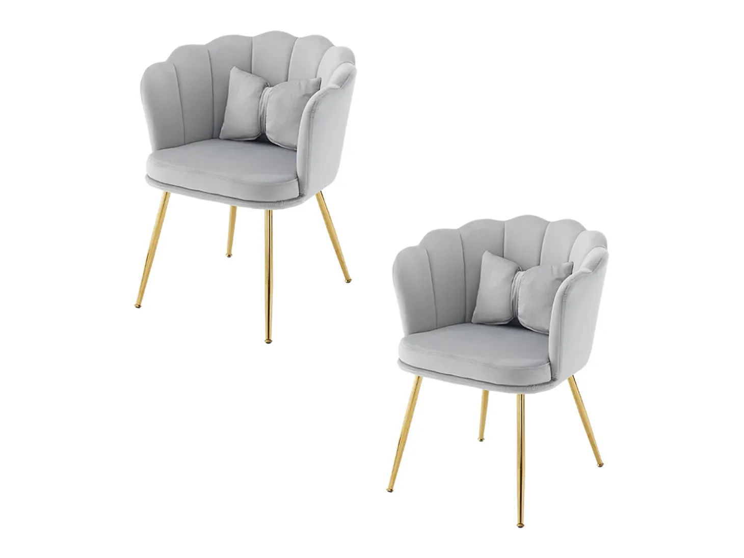 Silla de comedor tapizada de terciopelo con cojín y patas de metal - Respaldo de pétalos - Madera - Gris (2 piezas)