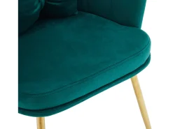 Silla de comedor tapizada en terciopelo con cojín y patas de metal - respaldo pétalo - madera - verde