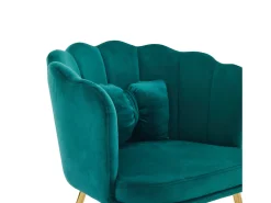 Silla de comedor tapizada en terciopelo con cojín y patas de metal - respaldo pétalo - madera - verde