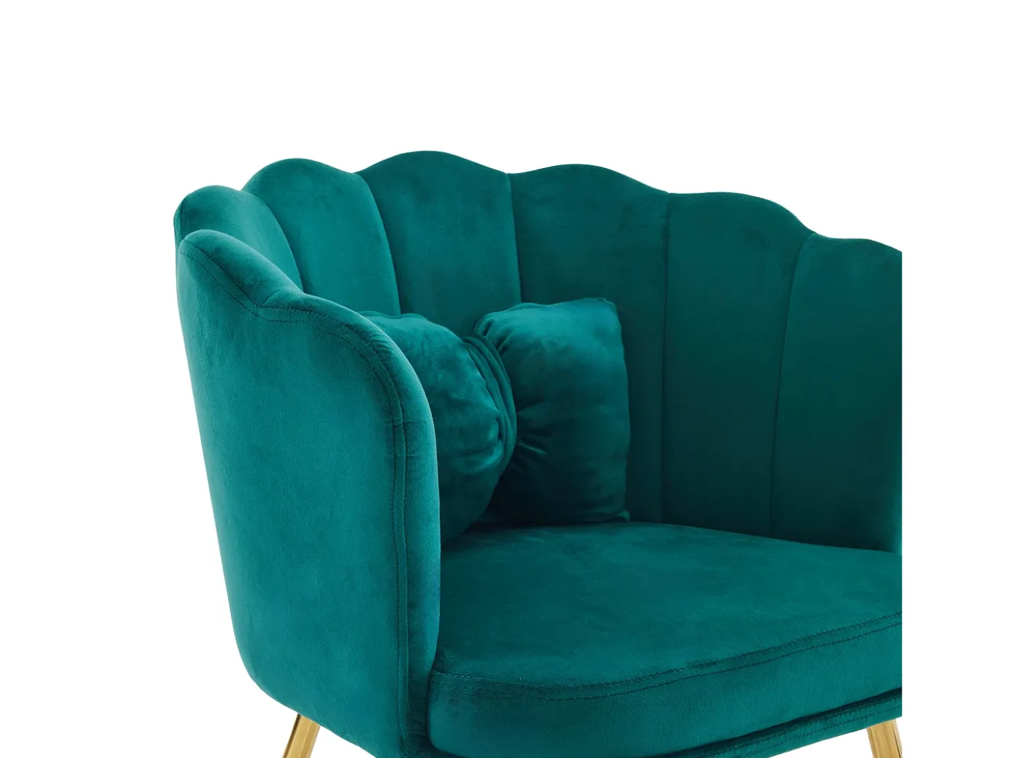 Silla de comedor tapizada en terciopelo con cojín y patas de metal - respaldo pétalo - madera - verde
