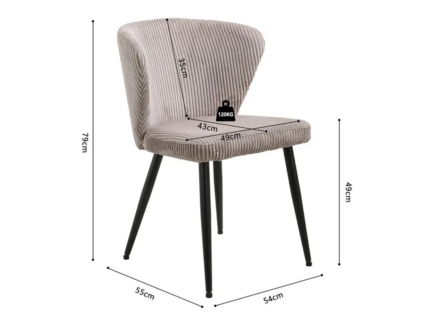 Silla de comedor TORONTO – Terciopelo acanalado color arena – Patas de metal negro – Estilo diseño