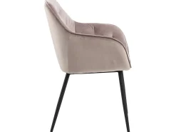 Silla de comedor usada con reposabrazos color rosa.